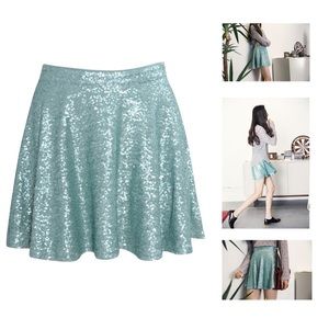 💫turquoise sequin skater skirt